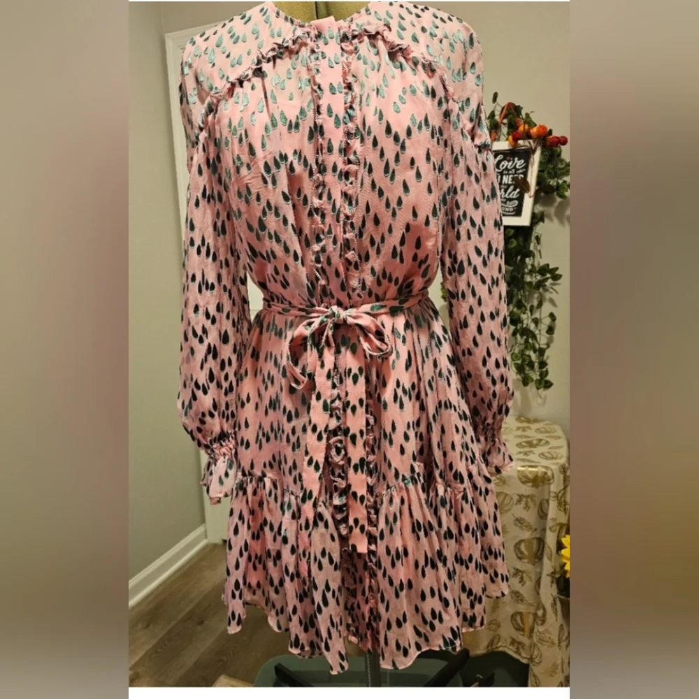 Saloni Pixie Mini Pink and Green Patterned Women's Dress Sz 6 - Picture 6 of 16